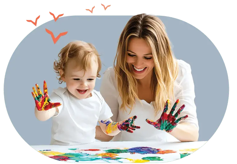 toddler and mom painting with their hands